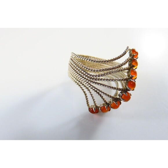 Twisted Wire Sterling Silver Orange Stone Multi Band Ring Ring Size 7 - Picture 8 of 11